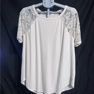 Zenana Outfitters White Lace Sleeve Tee